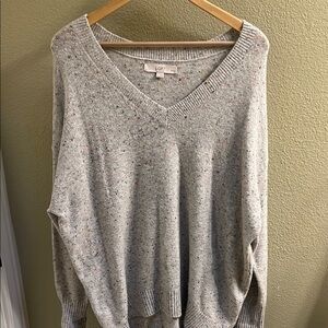 LOFT Speckled V-Neck Sweater in Gray
